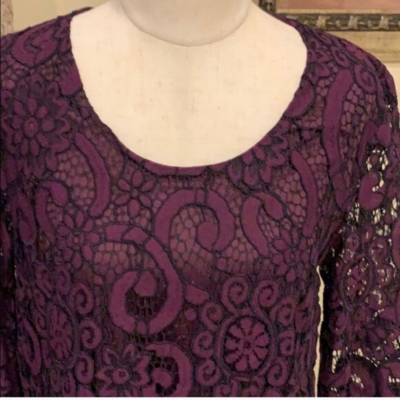 Anthropologie Sunday in Brooklyn Joy Purple with Black Lace Long Sleeve Dress XS - Picture 10 of 13